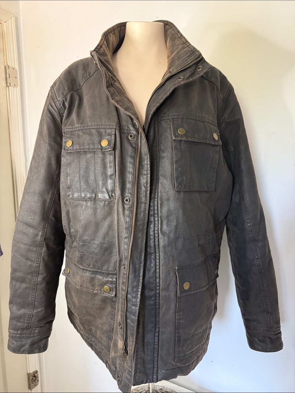 Men's Vintage-Style Dark Brown Leather-look Field Jacket - Rugged Utility